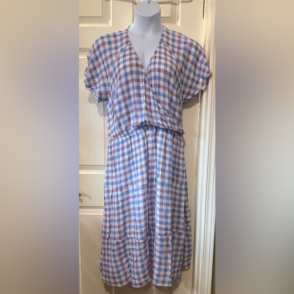 Market & Spruce Purple and Blue Checkered Midi Dress